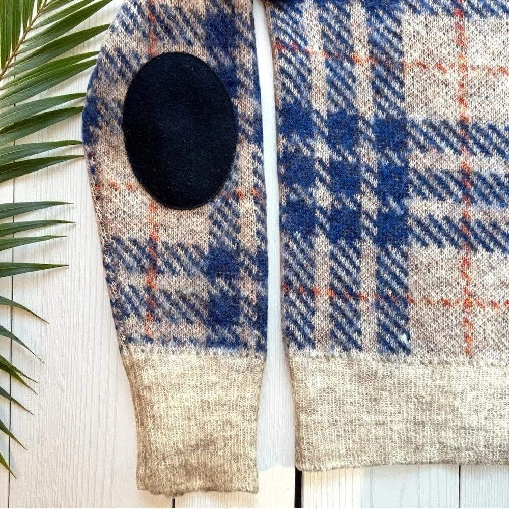 J.CREW Plaid Wool Mohair Blend Sweater w/ Elbow Patches – Size Small